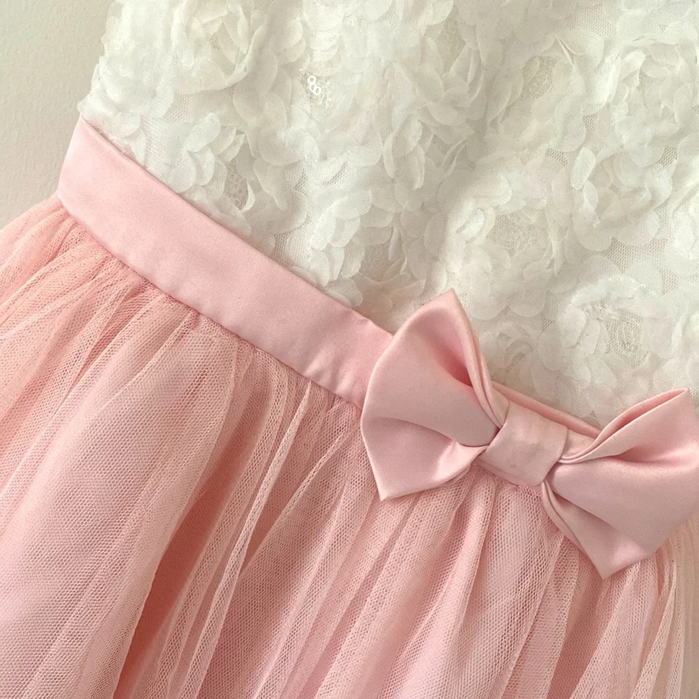 Rare Editions White/Pink Girls Flower Wedding Communion Dress - Picture 4 of 4